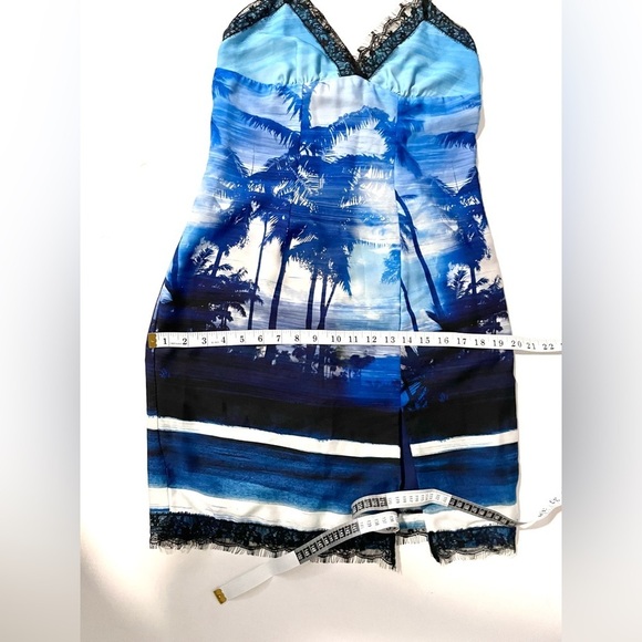 LE SUPERBE Helenas Palm Tree Mini Slip Dress Sz 8 Ocean Blue lace trim - Picture 7 of 12